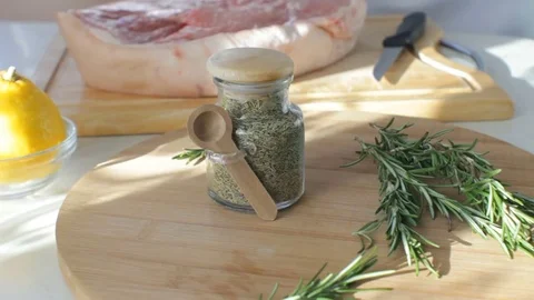 Adding Rosemary to a Steak Stock Footage 83387540