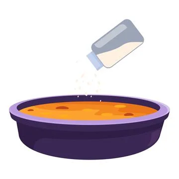 Adding salt from shaker to bowl with water for cooking Illustrazione stock
