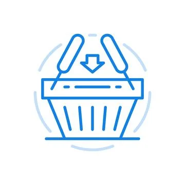 Adding shopping to cart vector line icon. Purchase and download of goods from イラスト素材
