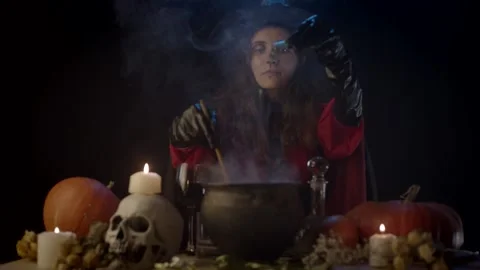 Adding something sparkly in cauldron Stock Footage 141293094