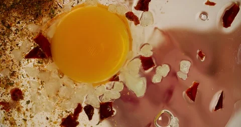 Adding Spices Ingredients in Broken Egg bottom view closeup 4K Stock Footage 103643264