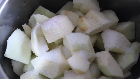 Adding Sugar to Chopped Apples for Homemade Jam Video Stock Footage 345492748