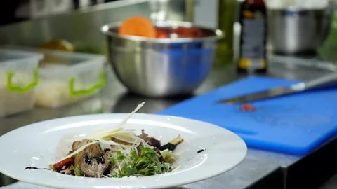 Adding Tomatoes to a Meat Dish Stock Footage 131628071