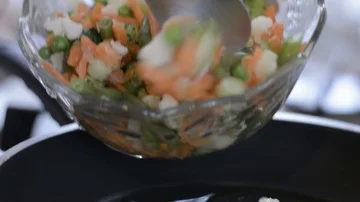 Adding vegetables into pan 2 動画素材 85691725