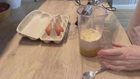 Adding Water Into Batter Mixture Preparing Dough For Cooking Close Kitchen Shot Video stock 336321965
