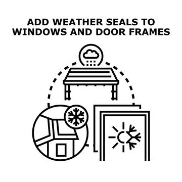 Adding weather seals to home windows and door frames Stock Illustration