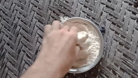 Adding Wet Flour to Dry Flour for Dough Preparation Vídeos de archivo 347109255