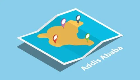 Addis ababa explore maps with isometric style and pin location tag on top 스톡 일러스트