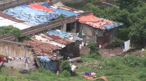 Addis Ababa shanty town rooftops Stock Footage