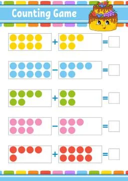 Addition and subtraction. Task for kids. Education developing worksheet. Acti Stock Illustration
