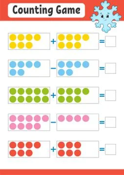 Addition and subtraction. Task for kids. Education developing worksheet. Acti Stock Illustration