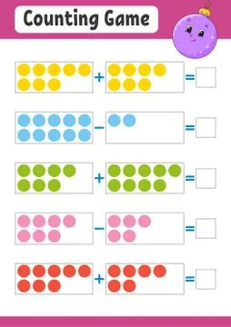 Addition and subtraction. Task for kids. Education developing worksheet. Acti Stock Illustration