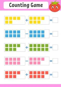 Addition and subtraction. Task for kids. Education developing worksheet. Acti Stock Illustration