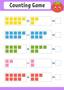 Addition and subtraction. Task for kids. Education developing worksheet. Acti Stock Illustration