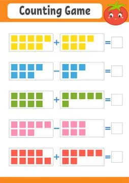 Addition and subtraction. Task for kids. Education developing worksheet. Acti Stock Illustration