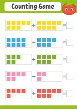 Addition and subtraction. Task for kids. Education developing worksheet. Acti Stock Illustration