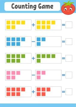 Addition and subtraction. Task for kids. Education developing worksheet. Acti Stock Illustration