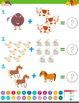Addition maths activity with animals Stock Illustration