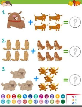 Addition maths activity Cartoon Illustration of Educational Mathematical A... Stock Photos