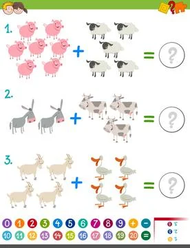 Addition maths activity for children Cartoon Illustration of Educational M... Stock Photos