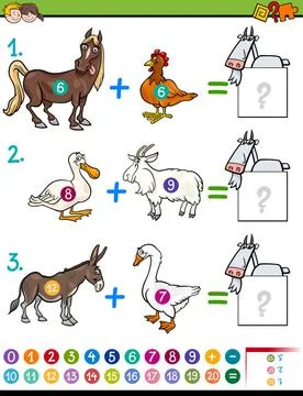 Addition maths task for kids Cartoon Illustration of Educational Mathemati... Stock Photos