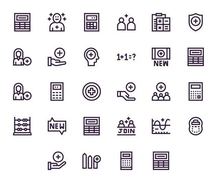 Addition Vector Icon Collection featuring 28 Display Perfect 256x256 Bold L.. Stock Illustration