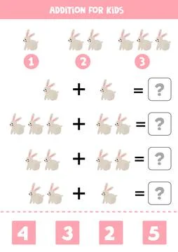 Addition worksheet with cute rabbit. Math game. Stock Illustration