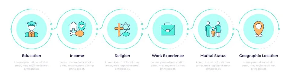 Additional diversity characteristics infographic 6 steps Stock Illustration