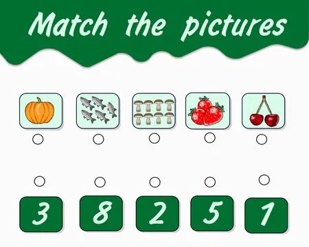 Additional education. Math kids activity sheet with pictures of food Illustrazione stock