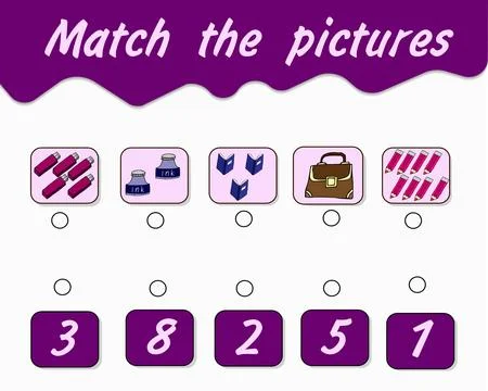 Additional education. Math kids activity sheet with pictures of school subjec Illustrazione stock
