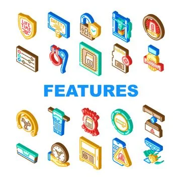 Additional features product icons set vector Stock Illustration