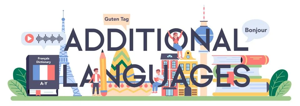 Additional languages typographic header. Professor teaching foreign Stock Illustration