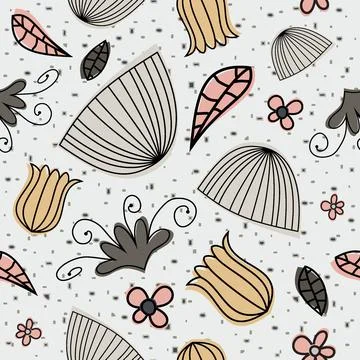Additional Leaves &amp; Tulips Seamless Background Stock Illustration