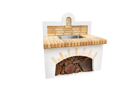 Additional Module for Outdoor Brick Fireplace With Wood Storage And Built in 스톡 사진