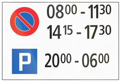 Additional road sign panel used in Switzerland - Times for parking restrict.. Stock Illustration