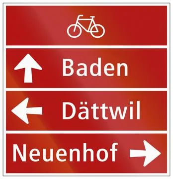 Additional road sign panel used in Switzerland - Bicycle directions to Bade.. Stock Illustration
