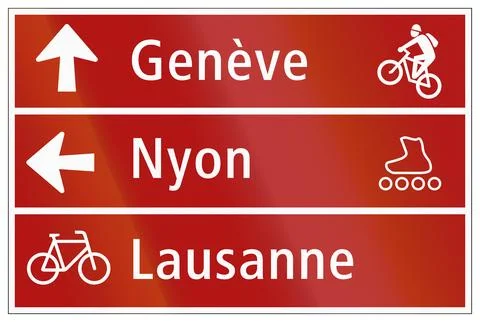 Additional road sign panel used in Switzerland - Directions to Geneva, Nyon.. Stock Illustration