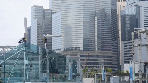 Additional wifi and cellular amplifiers inside the legs in the park before the Stock Footage 119986080