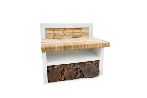 Additional Work Module for Outdoor Fireplace With Wood Storage Space Foto stock