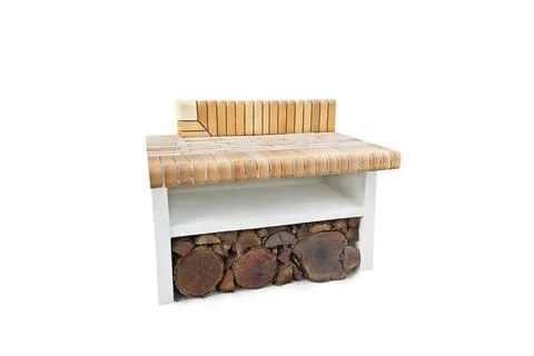 Additional Work Module for Outdoor Fireplace With Wood Storage Space 스톡 사진