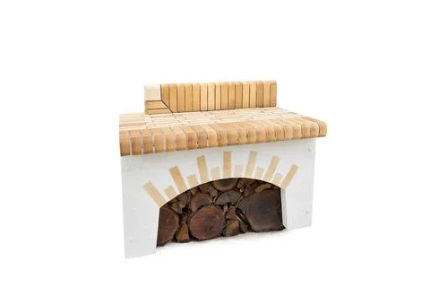 Additional Work Module for Outdoor Fireplace With Wood Storage Space 스톡 사진