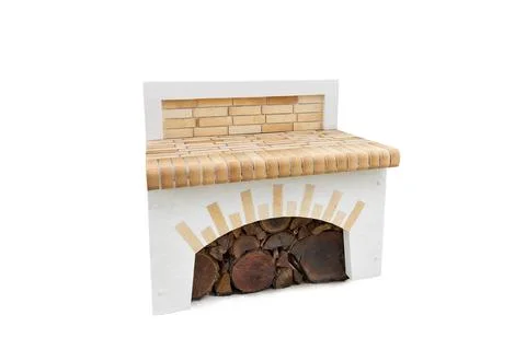 Additional Work Module for Outdoor Fireplace With Wood Storage Space Stock-Fotos