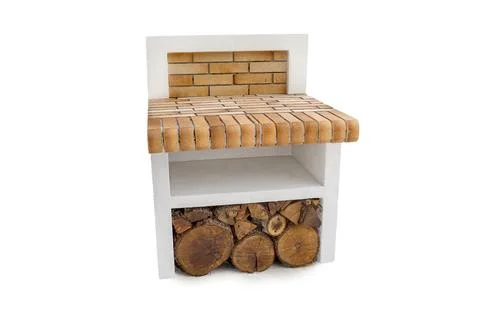 Additional Work Module for Outdoor Fireplace With Wood Storage Space Stock-Fotos