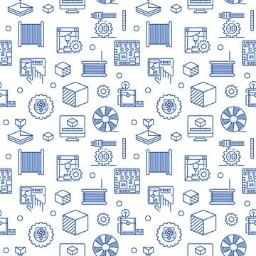 Additive Manufacturing vector line seamless background. 3d printer linear p.. Stock Illustration