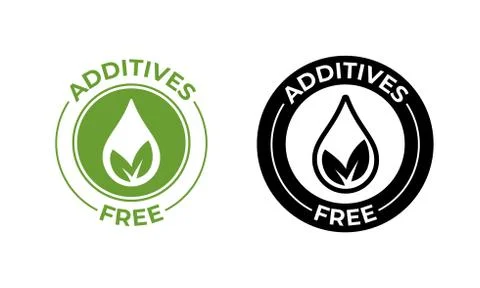 Additives free no added vector leaf and drop icon. Additives free seal, natur Illustrazione stock