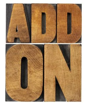  addon (add-on) in wood type addon (add-on)- computer software component o... Stock Photos