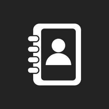 Address book icon. Contact note flat vector illustration on black background. Stock Illustration