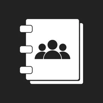 Address book icon. Contact note flat vector illustration on black background. Stock Illustration