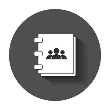 Address book icon. Contact note flat vector illustration with long shadow. Illustrazione stock