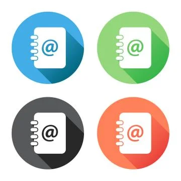 Address book icon with long shadow. Email note flat vector illustration on bl Stock Illustration